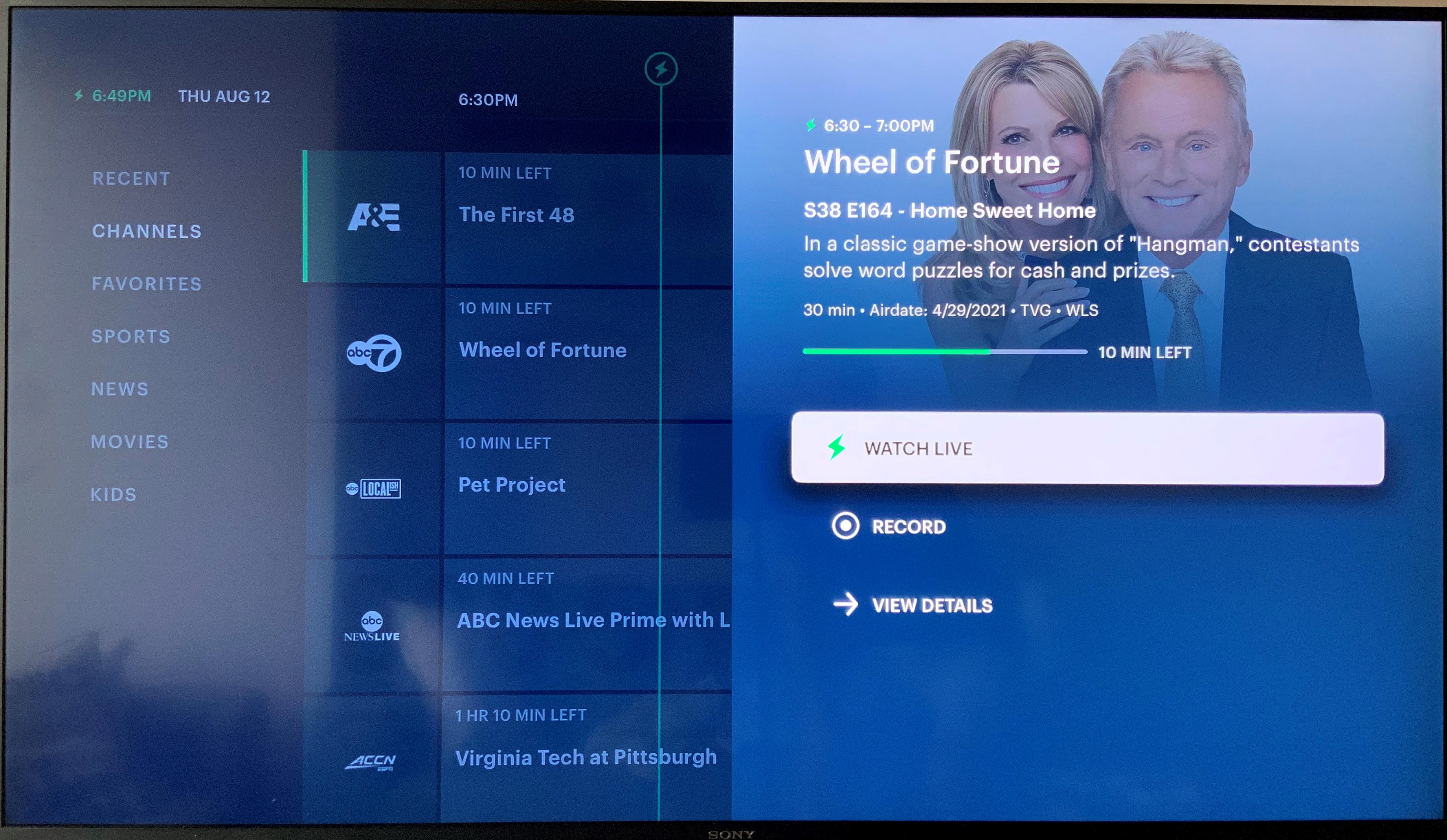 Fire TV Live Guide Adding Listings From  TV, Hulu